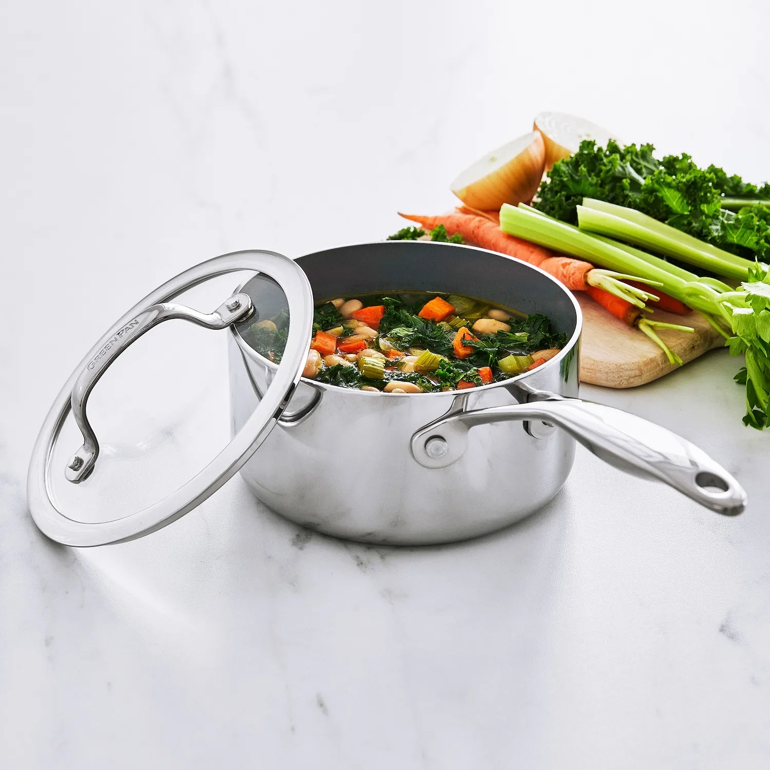GreenPan Stainless Steel Valencia Pro Saucepan w/ Lid, 1.6 qt.
