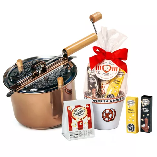 Whirly Pop Copper Plated Stainless Steel Whirley Pop and Cello Popcorn Set