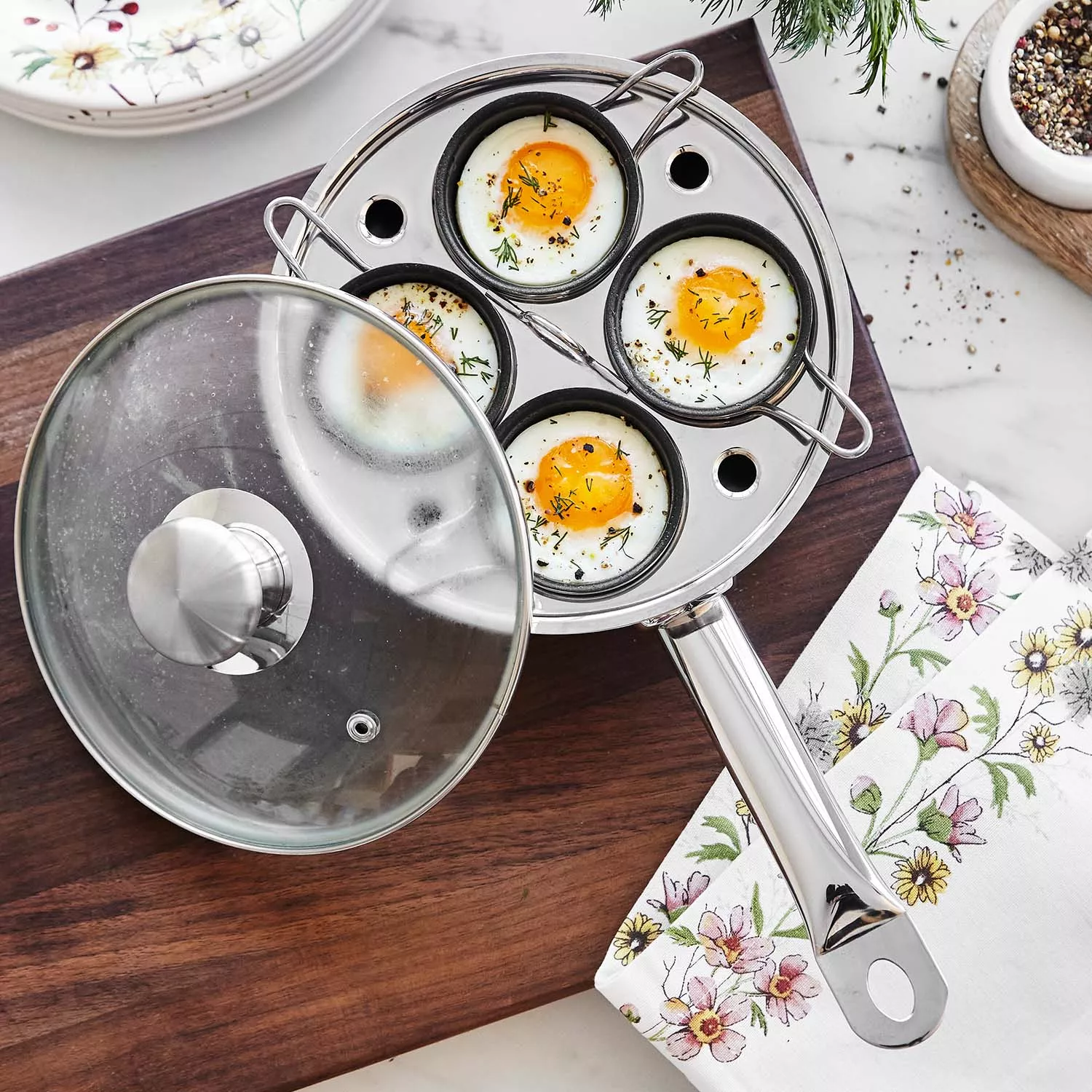 Demeyere Resto3 4-Cup Stainless Steel Egg Poacher Set