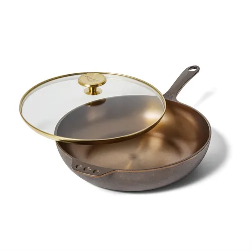 Smithey Polished Cast Iron Deep Skillet with Lid, 11"