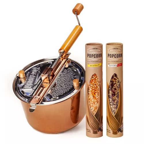 Whirly Pop Copper Plated Stainless Steel Whirley Pop with Farm Fresh Popcorn