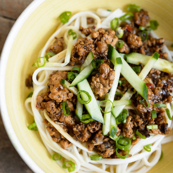 Black Bean Noodles with Pork and Mushrooms