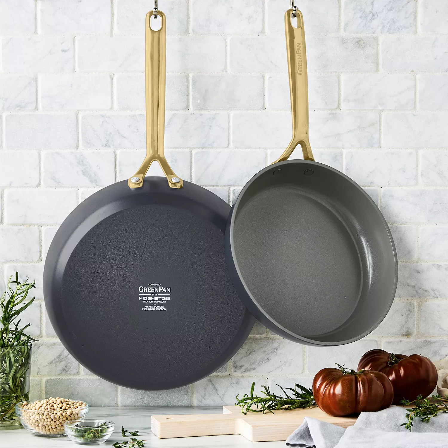 GreenPan GP5 Skillet Set with Champagne Handles  9.5" & 11"