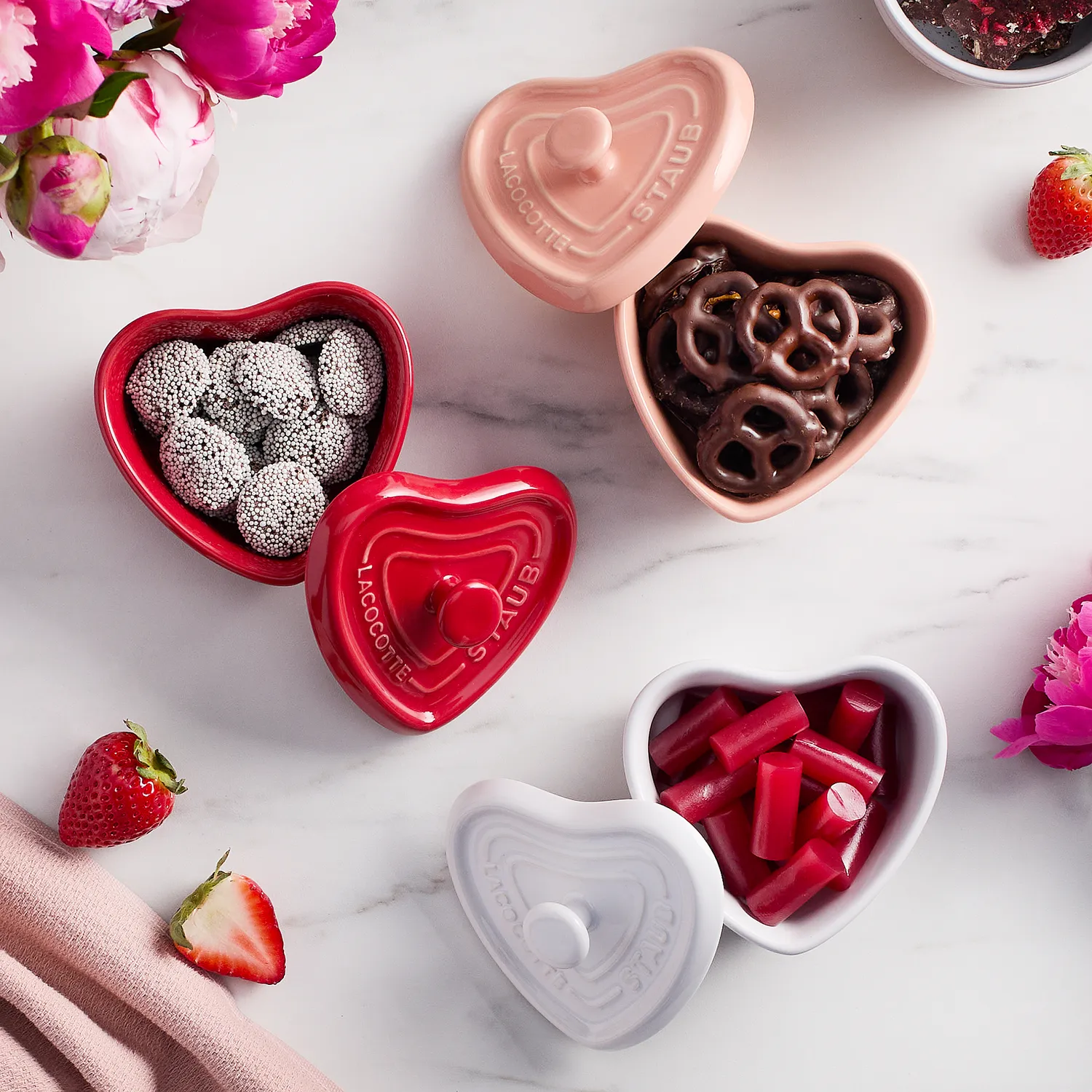 Staub Ceramic Mini Heart Cocottes, Set of 3