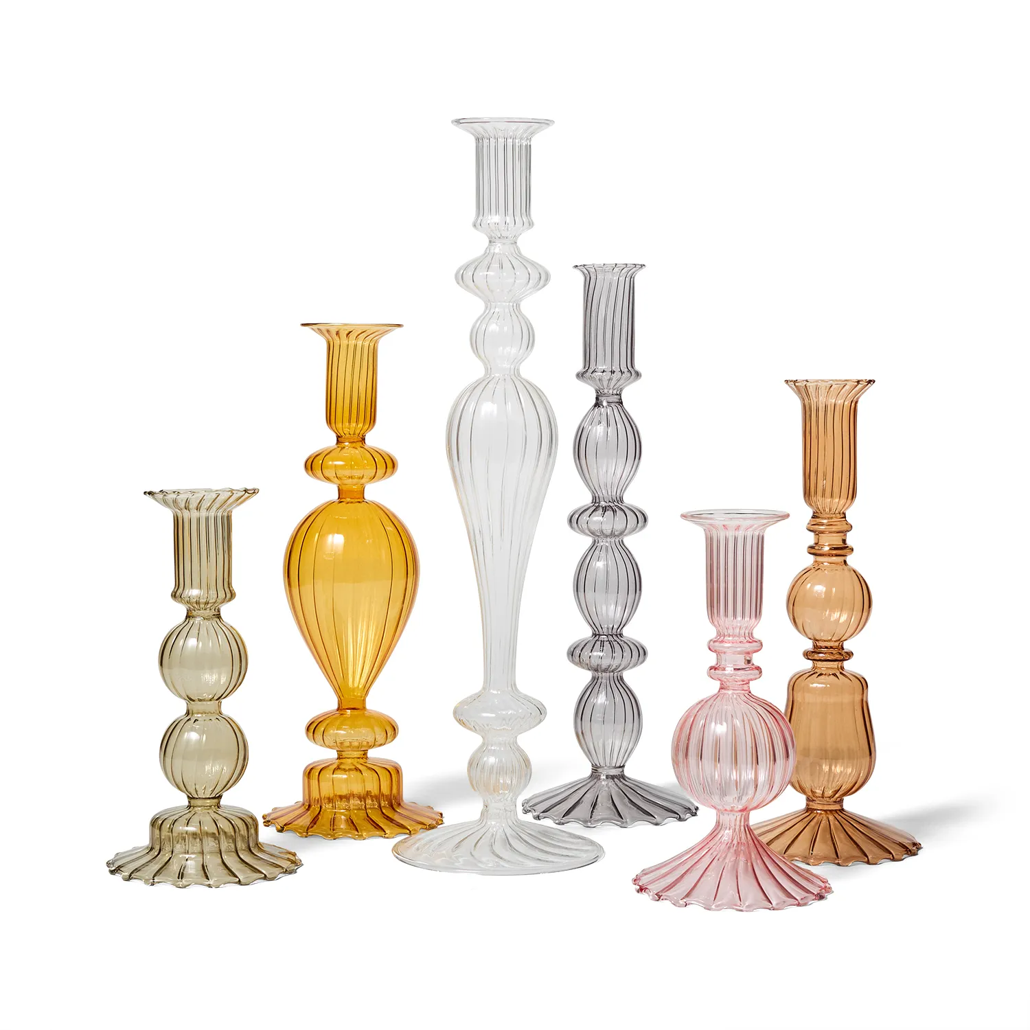 Sur La Table Pink Glass Taper Candle Holder, 6.3"
