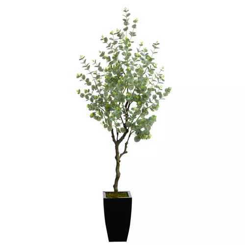 Nearly Natural Eucalyptus Silk Tree in Black Planter