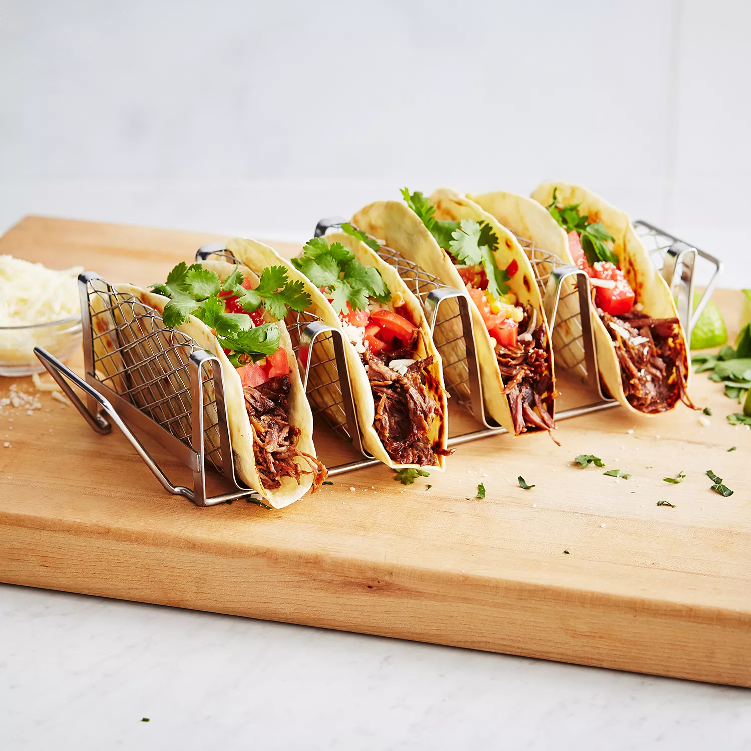 Support à Tacos En Acier Inoxydable - Pour 3 à 4 Tacos - Poignée - Rangement Réfrigérateur - Lave-Vaisselle - Idéal Fêtes, Nachos