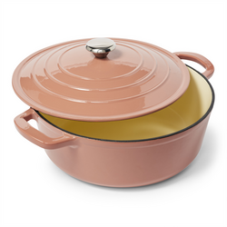 Sur La Table Enameled Cast Iron Round Wide Covered Dutch Oven, 7 qt. Beautiful, goes from stove to table or dinner party you