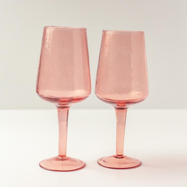 Powered by People Handblown Hammered Wine Glasses, Set of 4