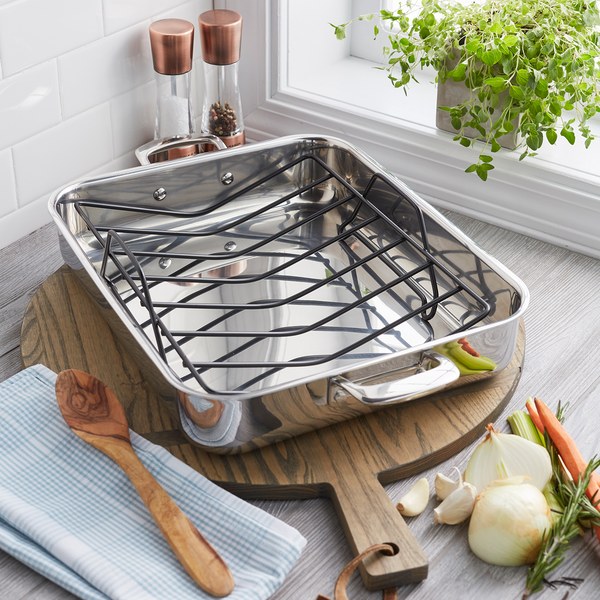 Sur La Table Classic 3-Ply Stainless Steel Roaster with Nonstick Rack