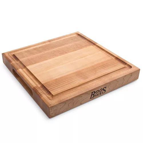 John Boos Maple Edge-Grain Square Cutting Board w/ Juice Groove, 12"