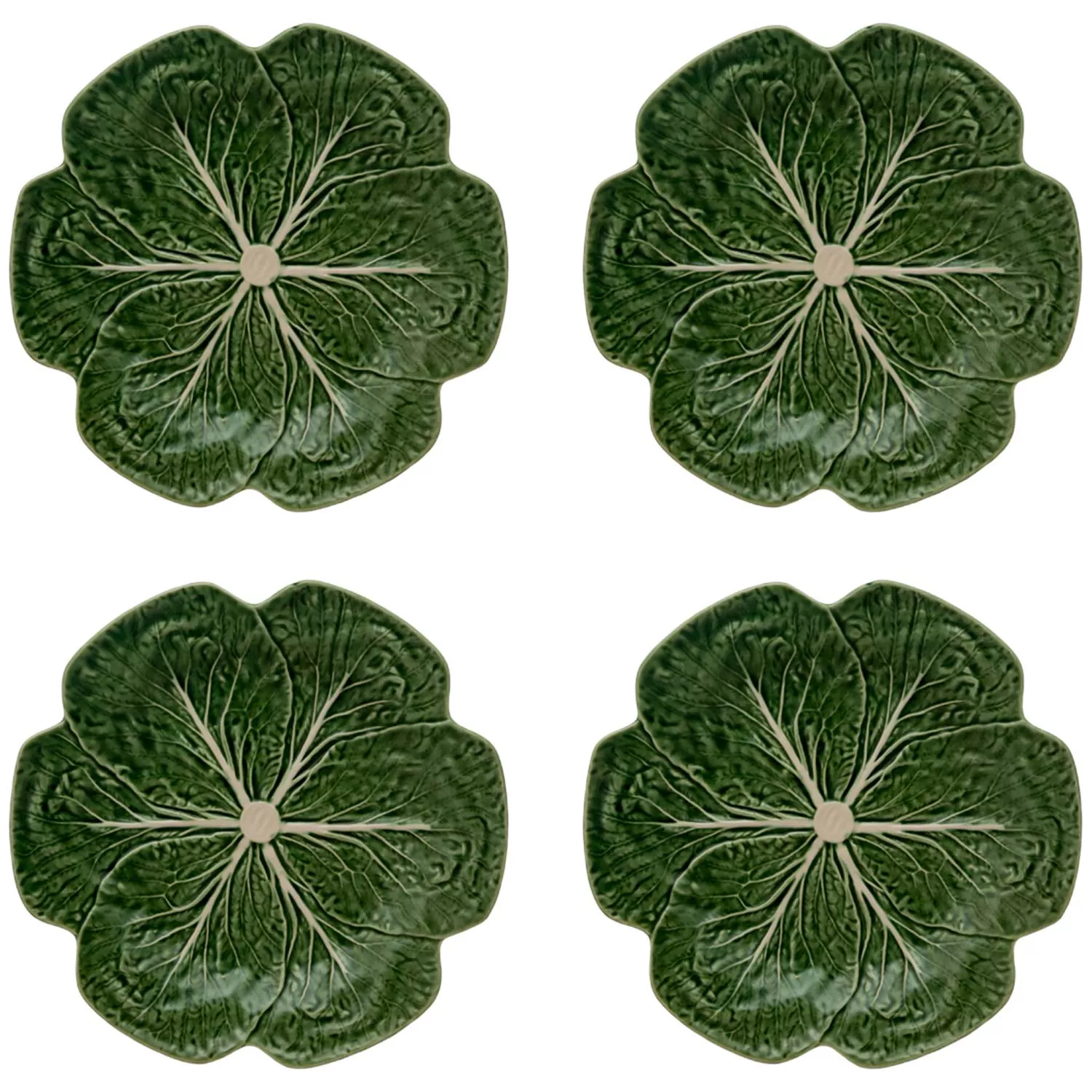 Bordallo Pinheiro Cabbage Green Dinner Plates, Set of 4