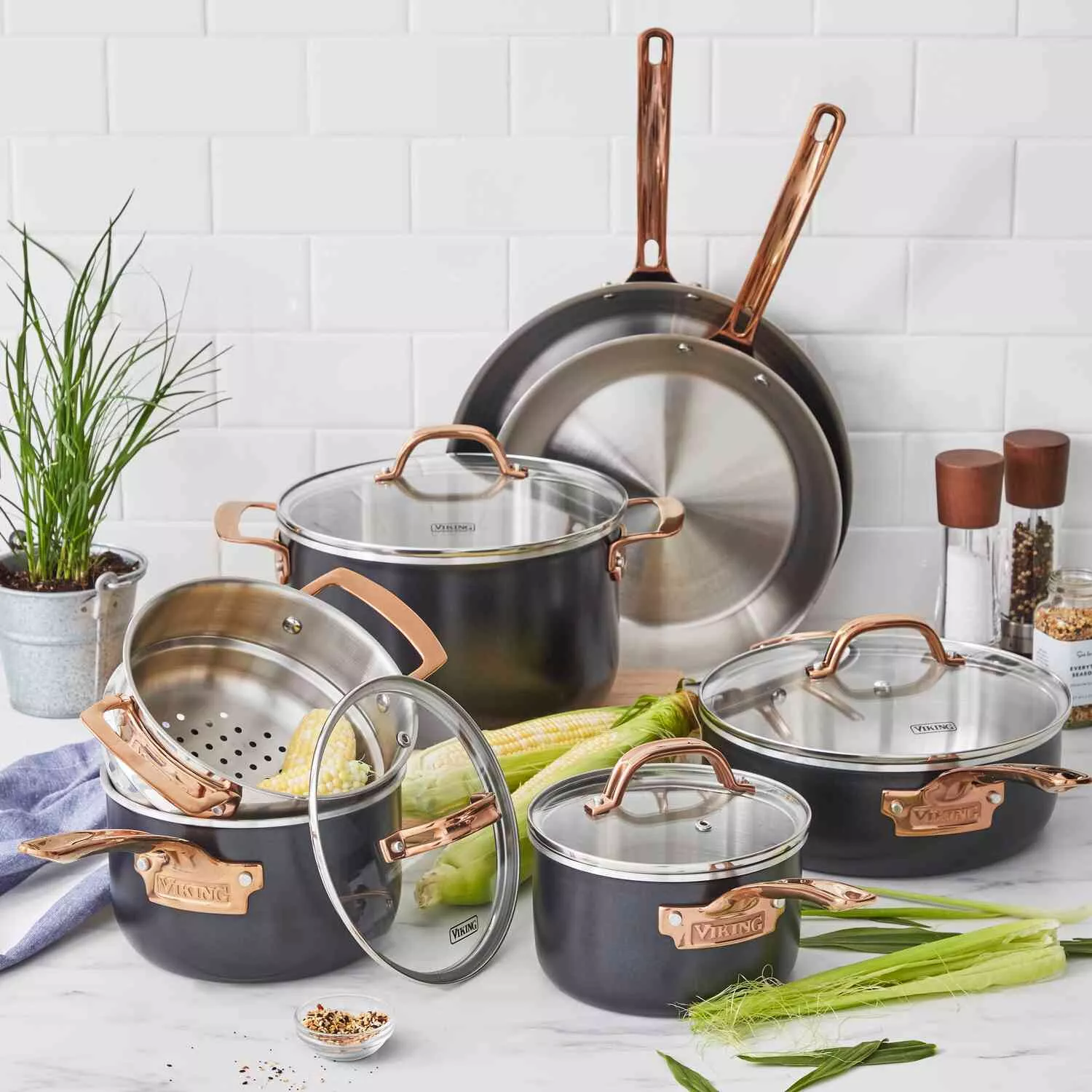 Viking Tri-Ply Black and Copper 11-Piece Cookware Set