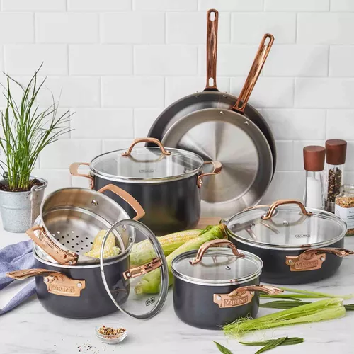 Viking Tri-Ply Black and Copper 11-Piece Cookware Set