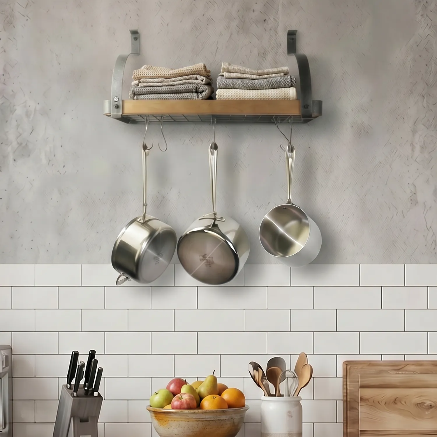 Enclume Decor Alder & Hammered Steel Bookshelf Wall Rack