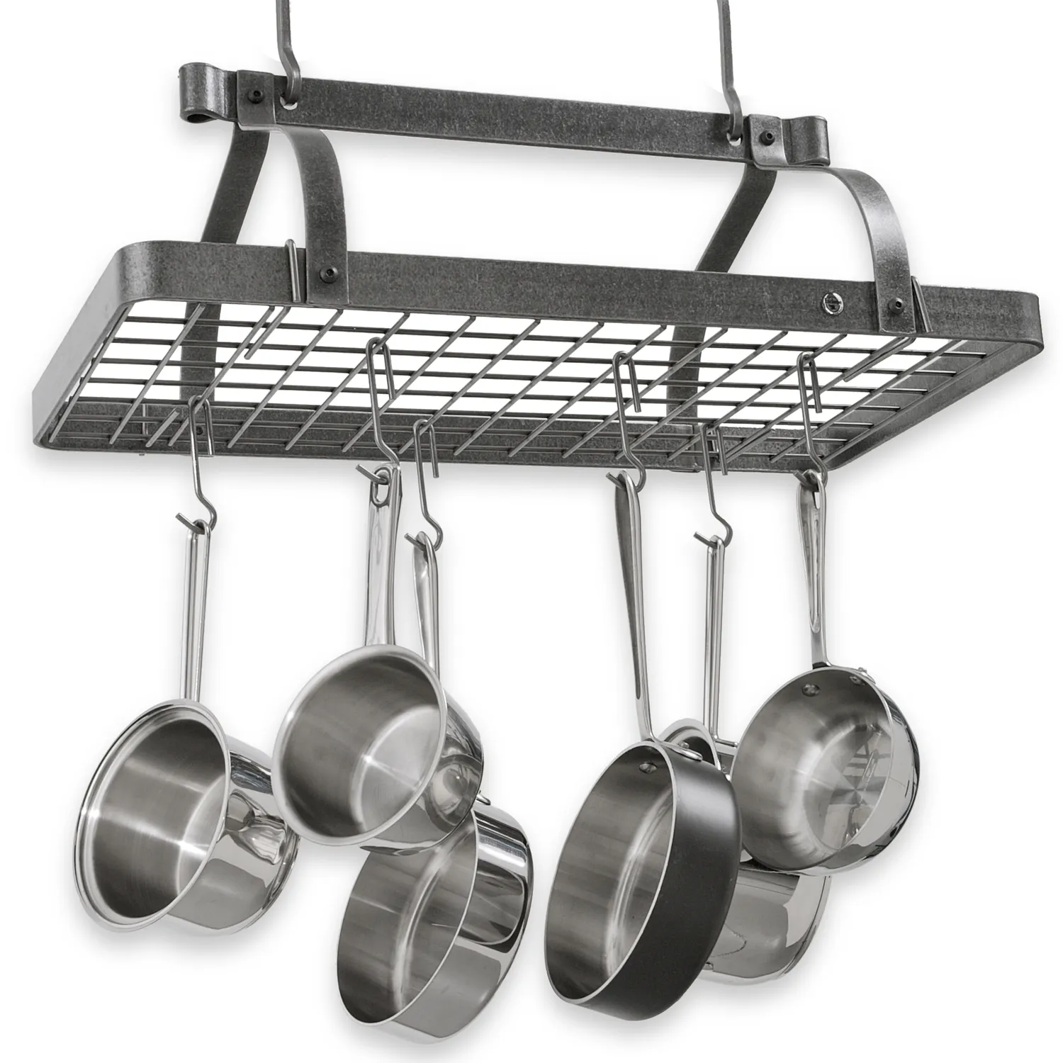 Enclume Grande Cuisine Hammered Steel Rectangle Ceiling Pot Rack