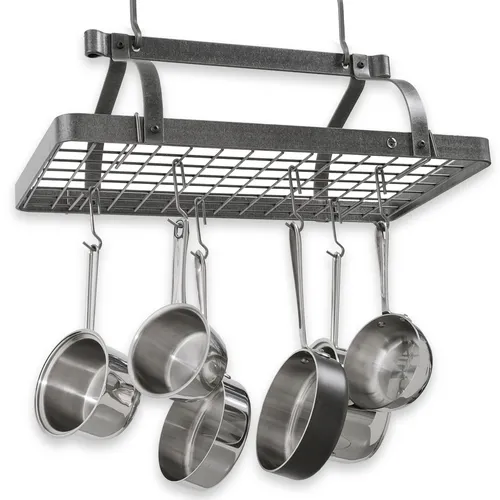 Enclume Grande Cuisine Hammered Steel Rectangle Ceiling Pot Rack