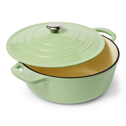 Sur La Table Enameled Cast Iron Round Wide Dutch Oven, 7 qt. For the size it weighs less than other dutch ovens