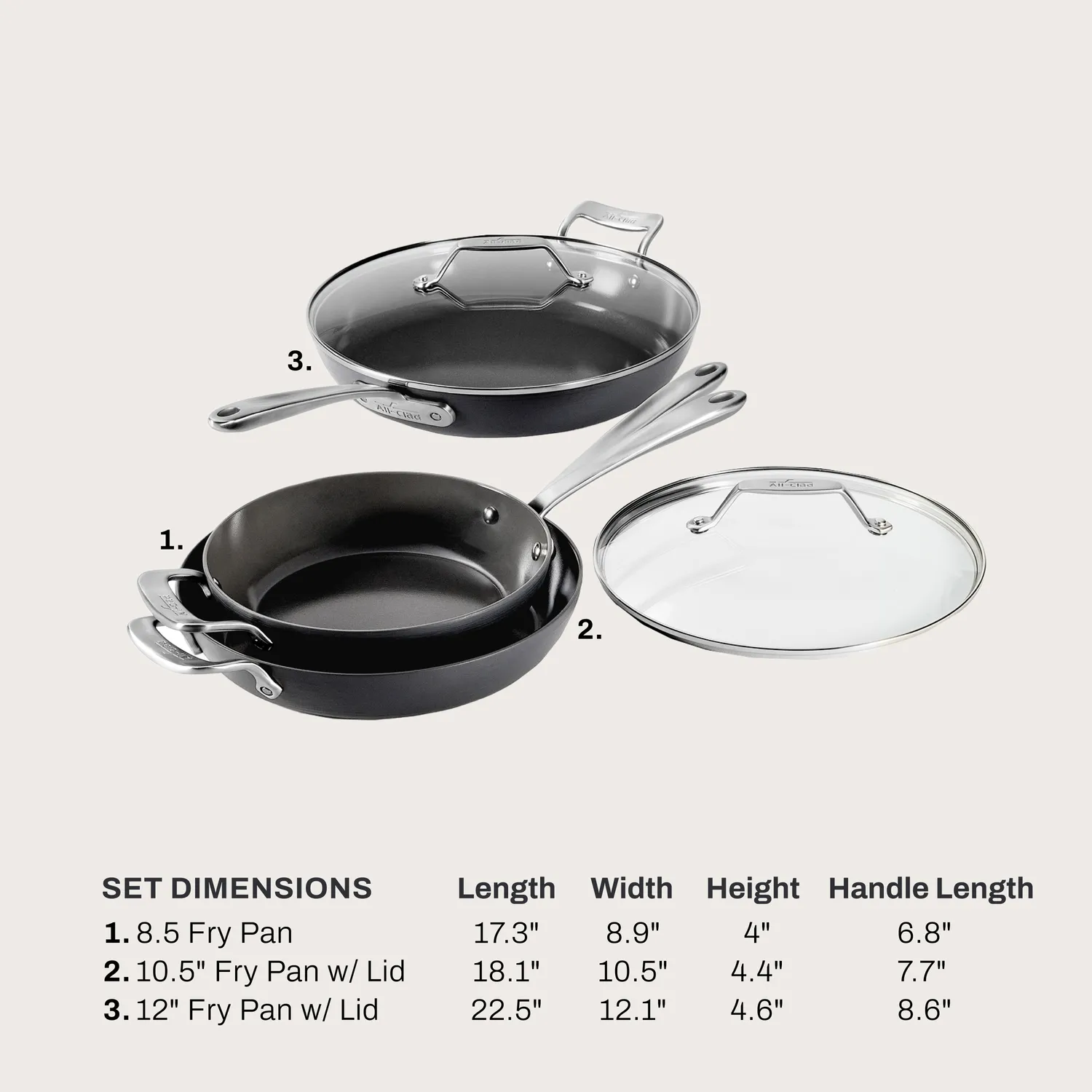 All-Clad HA1 Ceramic Nonstick 5-Piece Skillet Set