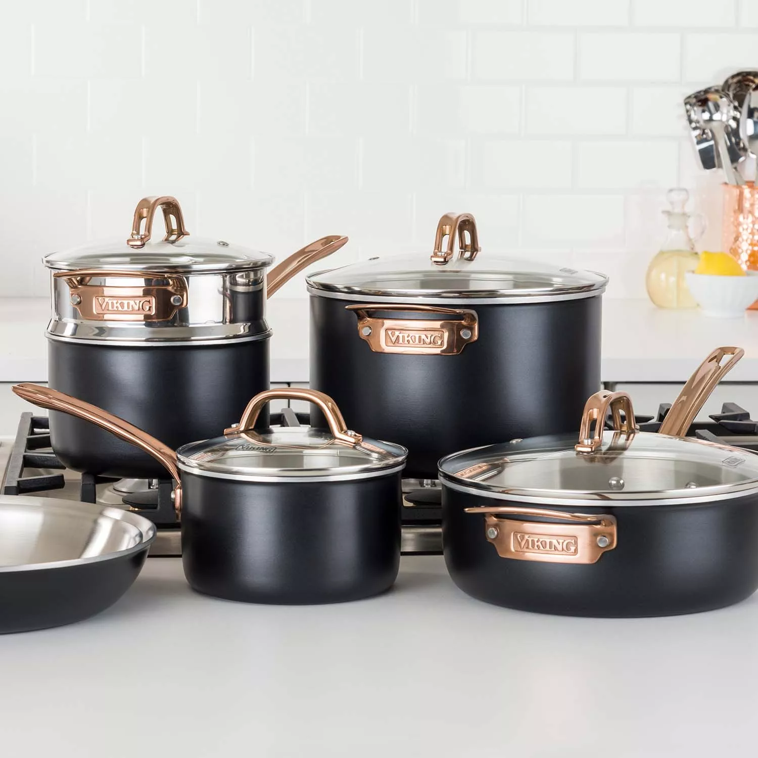 Viking Tri-Ply Black and Copper 11-Piece Cookware Set