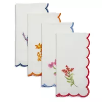 Sur La Table Embroidered Floral Scallop Napkins, Set of 4