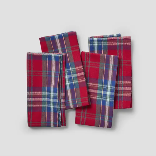 Sur La Table Jolly Santa Plaid Napkins, Set of 4