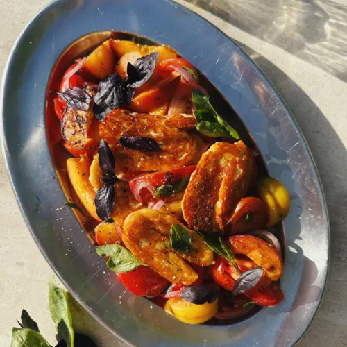 Halloumi, Grilled Peach & Tomato Salad