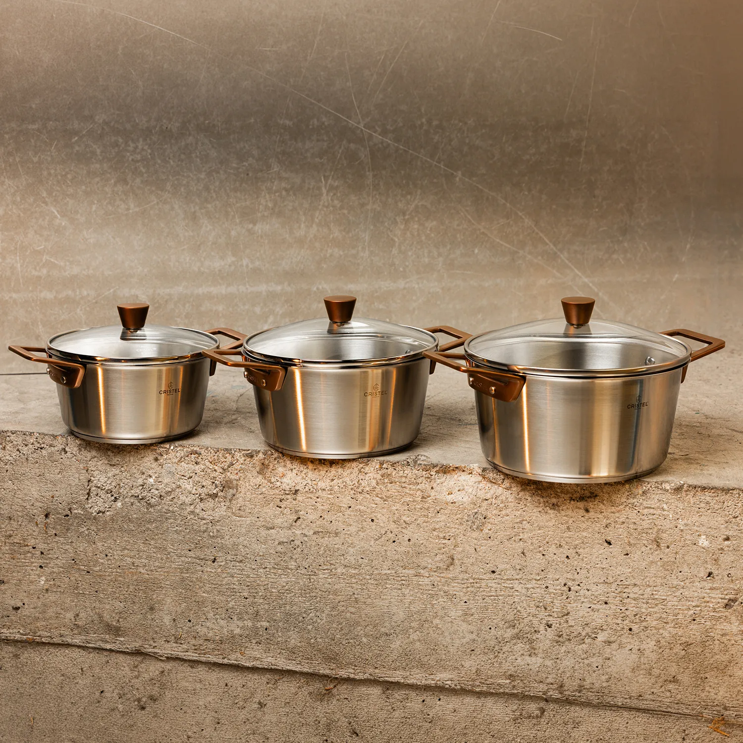 Cristel 1826 Stainless Steel Stewpan with Antique Brass Handles