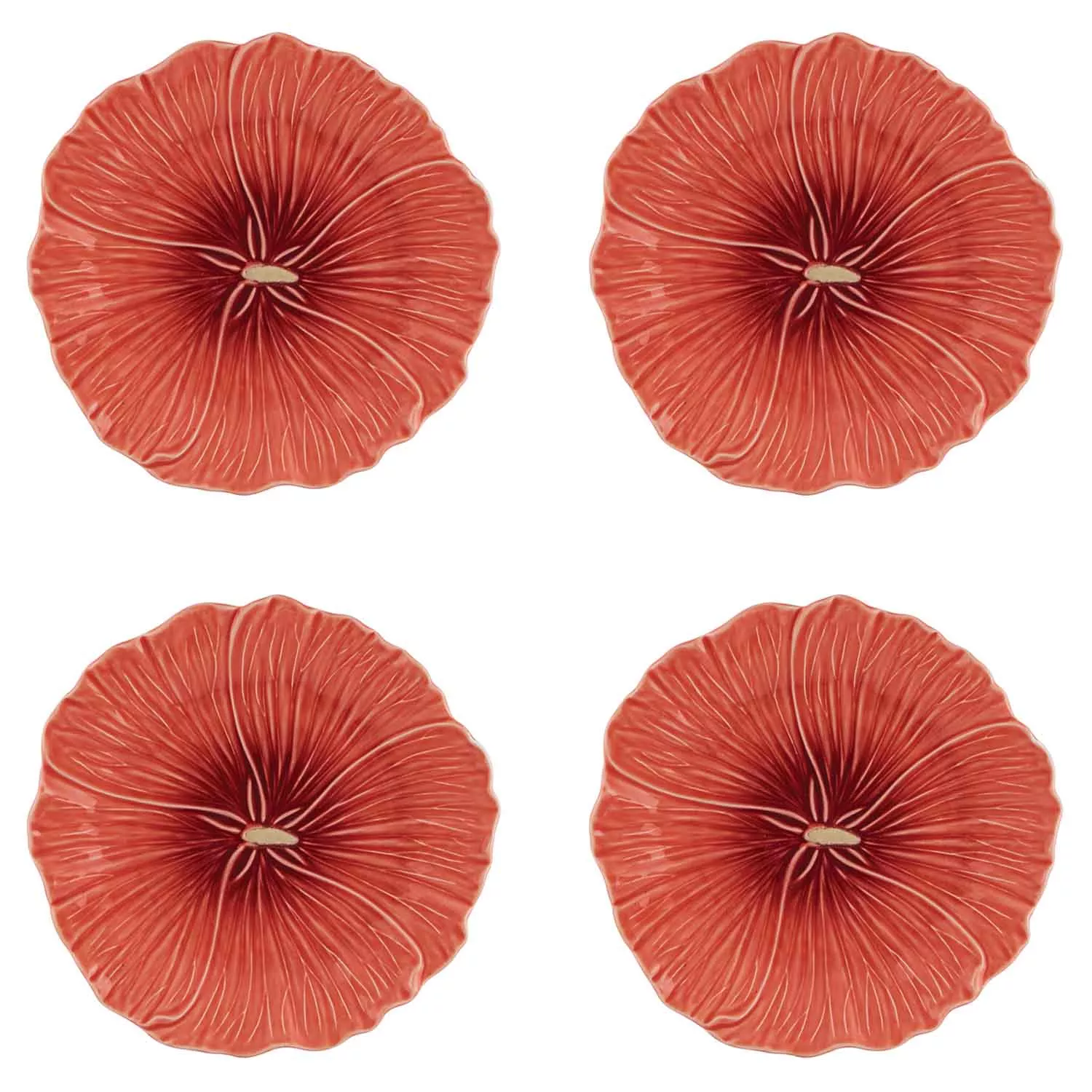 Bordallo Pinheiro Maria Flor Hollyhock Fruit Plates, Set of 4