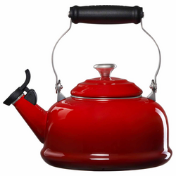 Le Creuset Classic Whistling Tea Kettle Gets the job done, not too expensive and gorgeous in my kitchen! I love this kettle and it is easy to clean as well