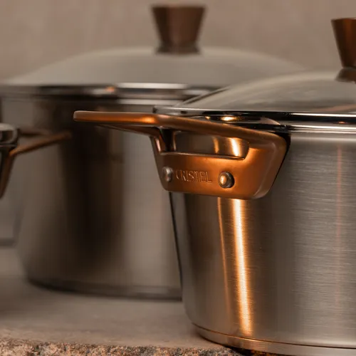 Cristel 1826 Stainless Steel Stewpan with Antique Brass Handles