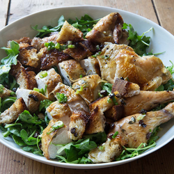 Roast Chicken with Bread and Arugula Salad by Ina Garten