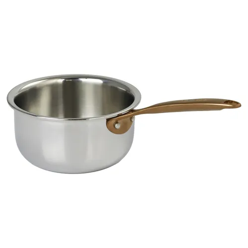 Cristel Castel'Pro 3-Ply Stainless Steel Mini Open Saucepan with Anitque Brass Handle