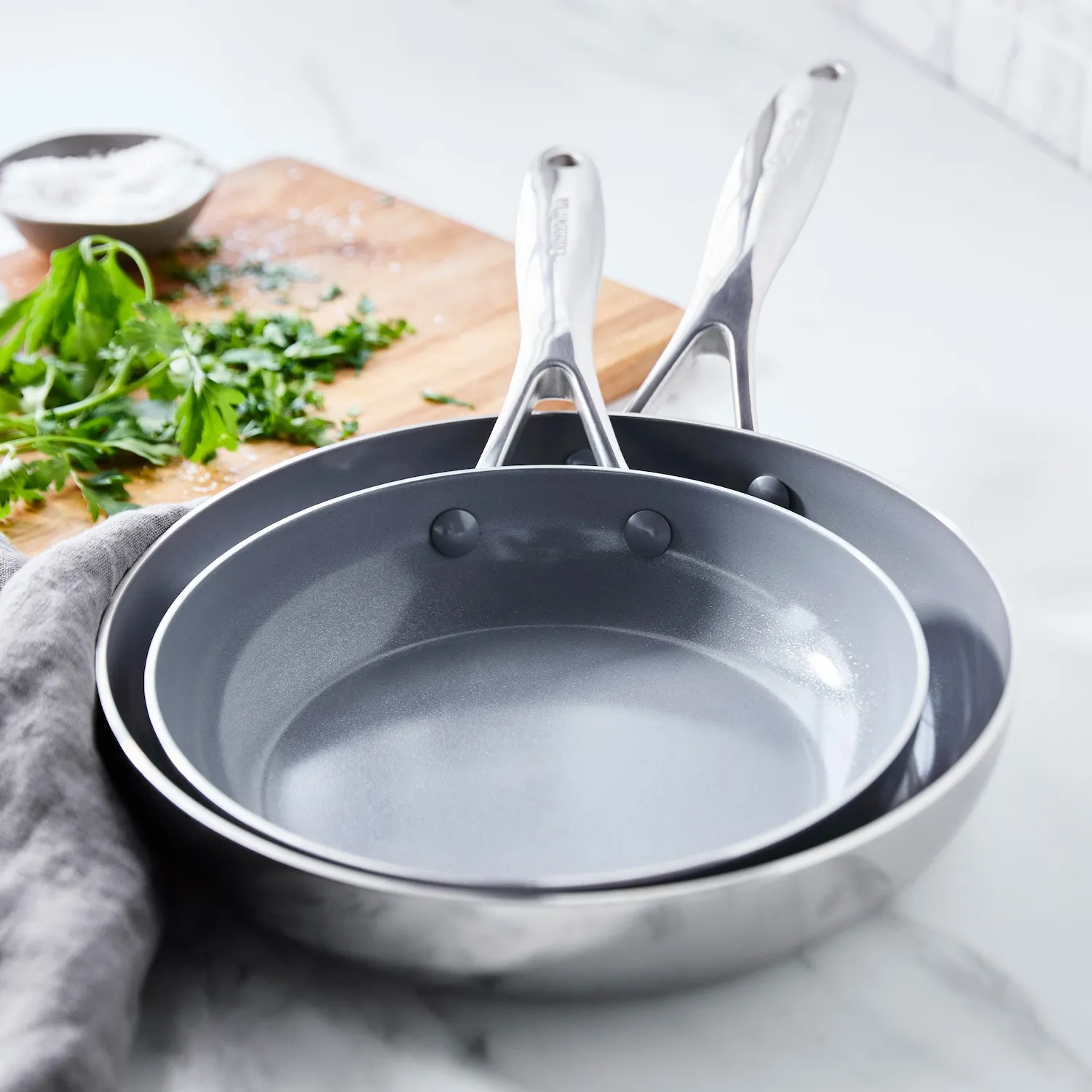 GreenPan Stainless Steel Valencia Pro Ceramic Nonstick 2-Piece Skillet Set, 8" & 10"