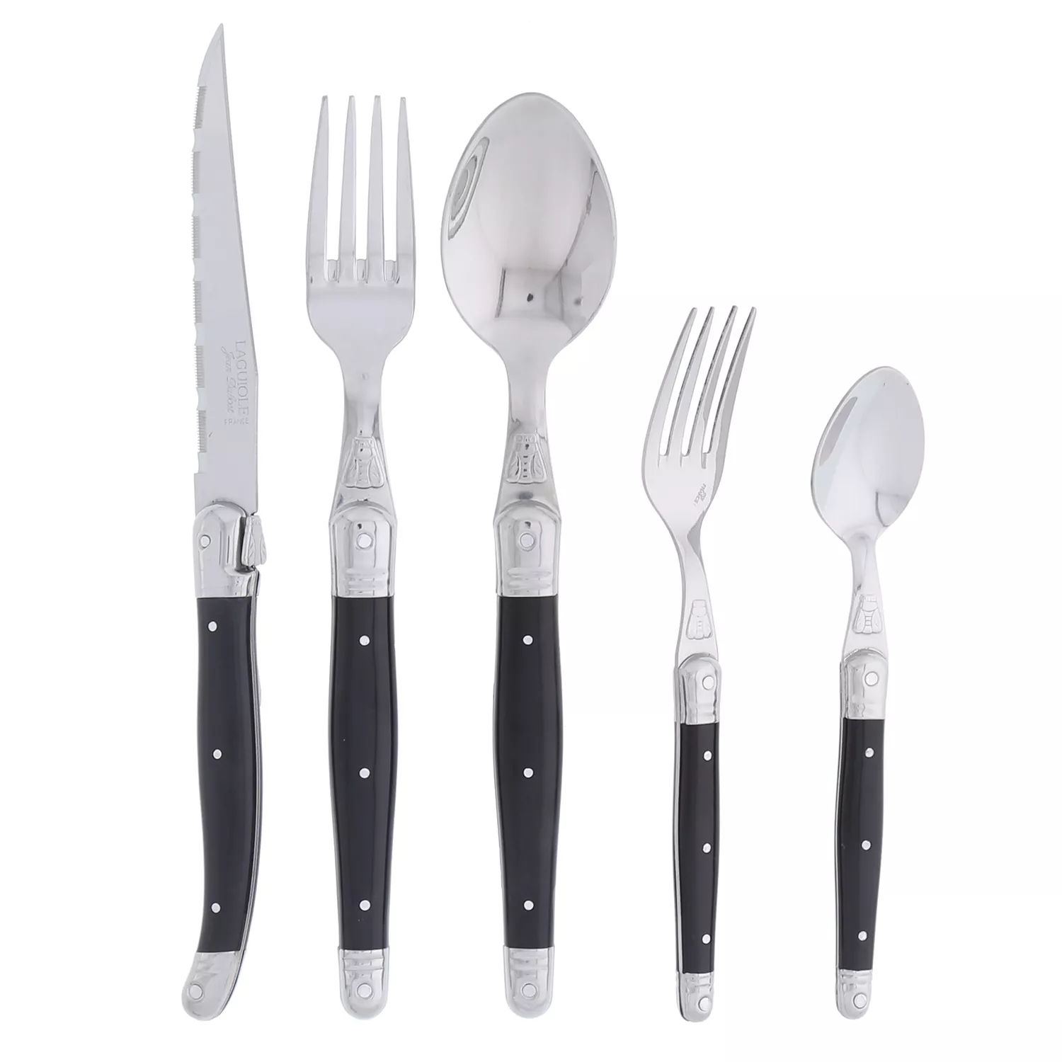 Dubost Black Laguiole Flatware, Set of 20