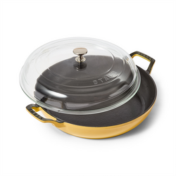 Staub Heritage All-Day Pan with Domed Glass Lid, 3.5 qt. While rather large to store in our small kitchen it has proved well worth the space