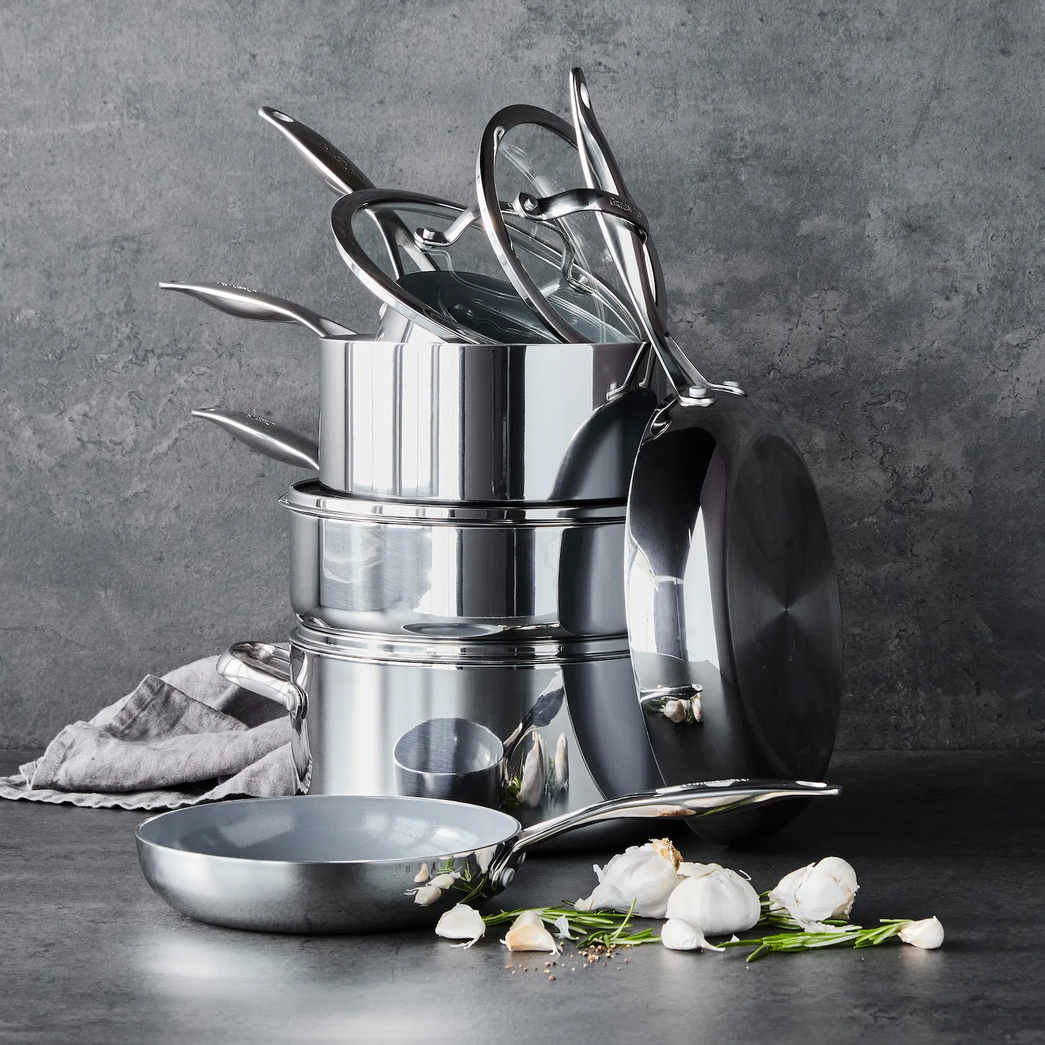 GreenPan Stainless Steel Valencia Pro Ceramic Nonstick 10-Piece Cookware Set