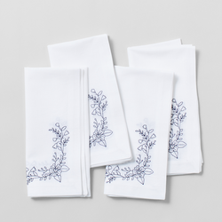 Sur La Table Embroidered Floral Border Napkins, Set of 4