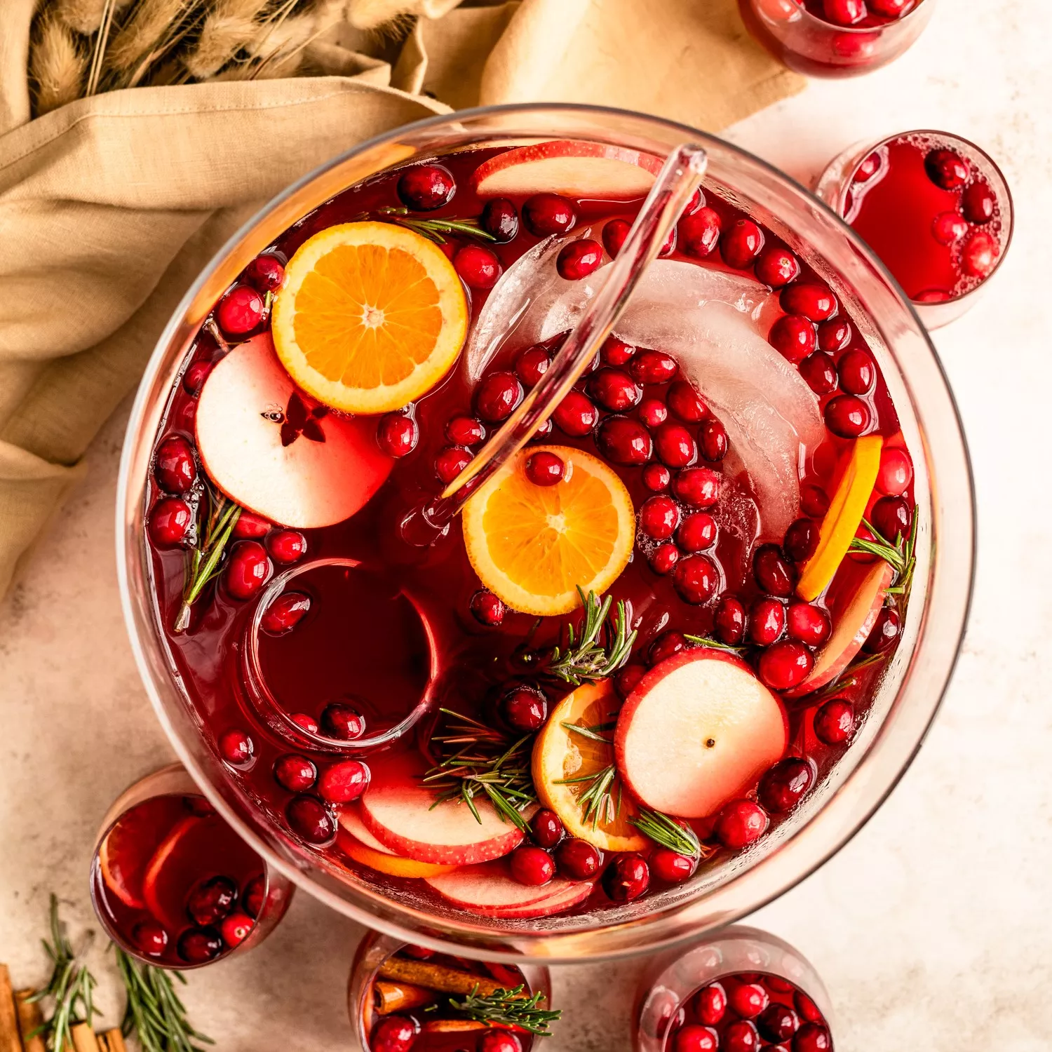 Cut Crystal Punch Bowl Set, Cranberry Red