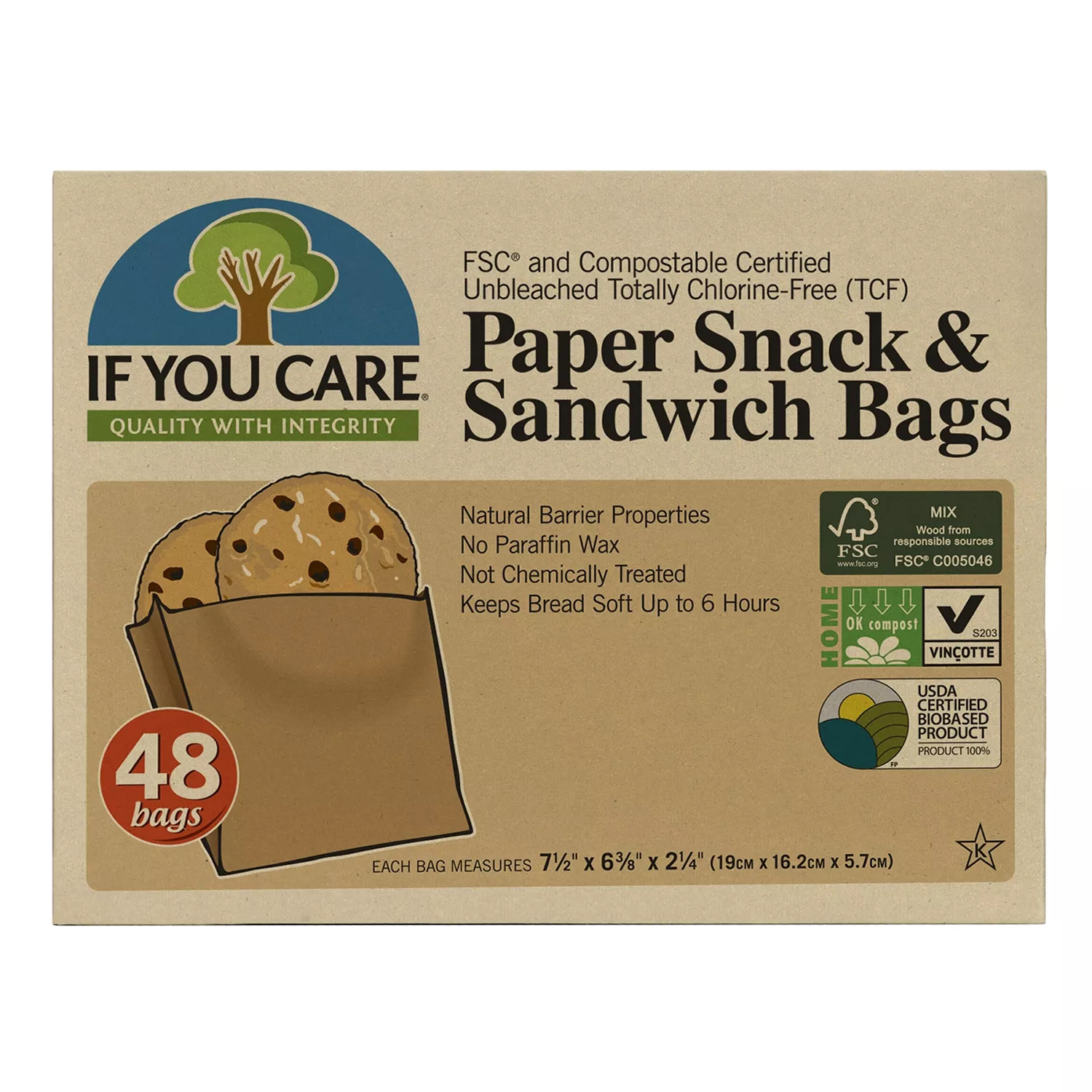If You Care Compostable & Eco-Friendly Paper Sandwich Bags, Pack of 48
