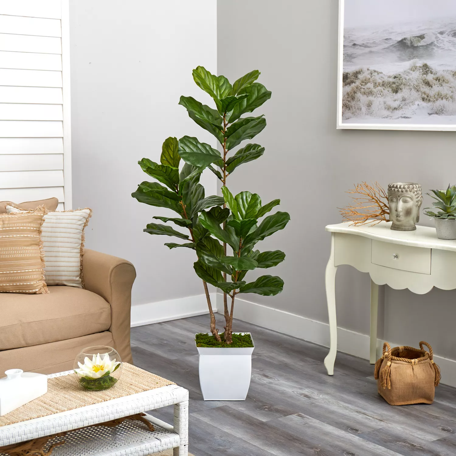  Nearly Natural UV-Resistant Fiddle Leaf Silk Tree, 5.5'