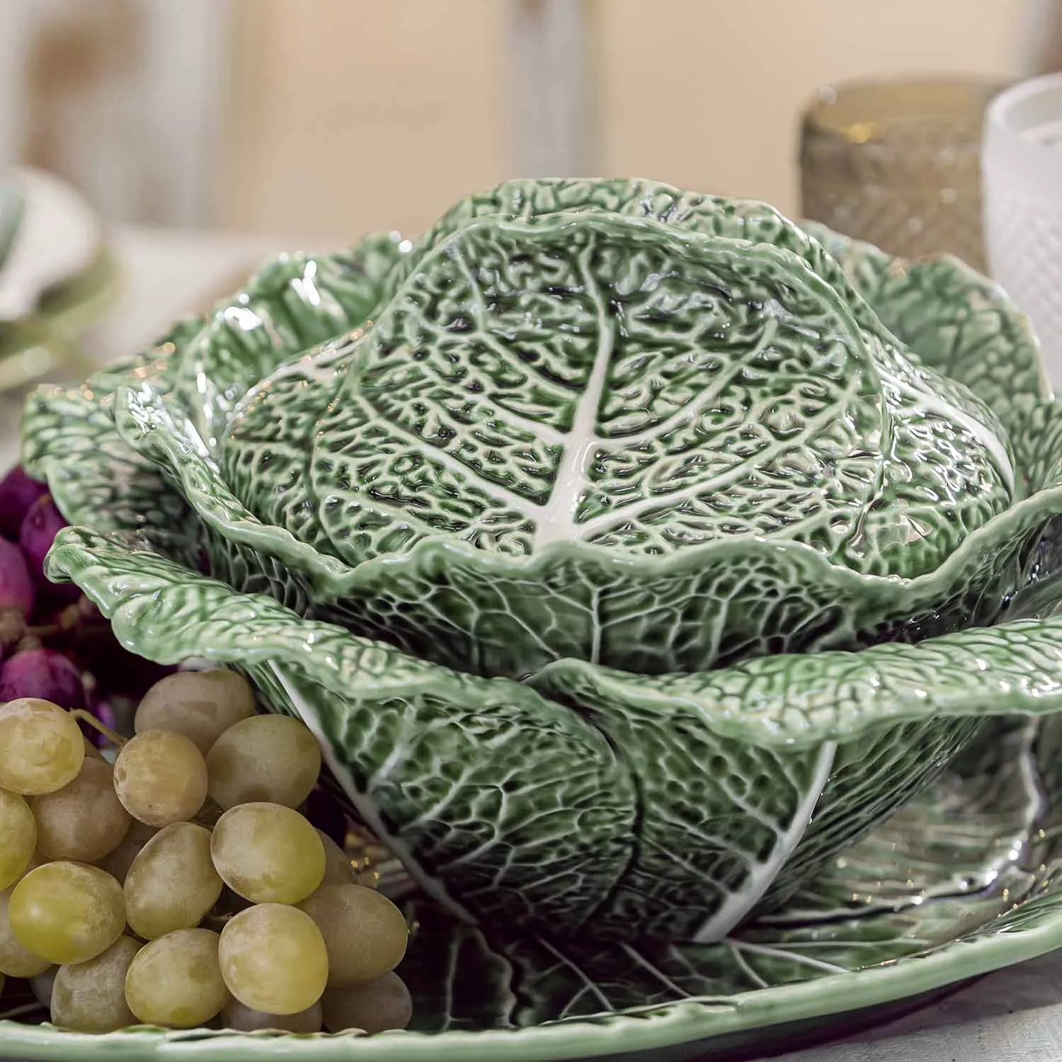 Bordallo Pinheiro Cabbage Green Oval Platter, 17"