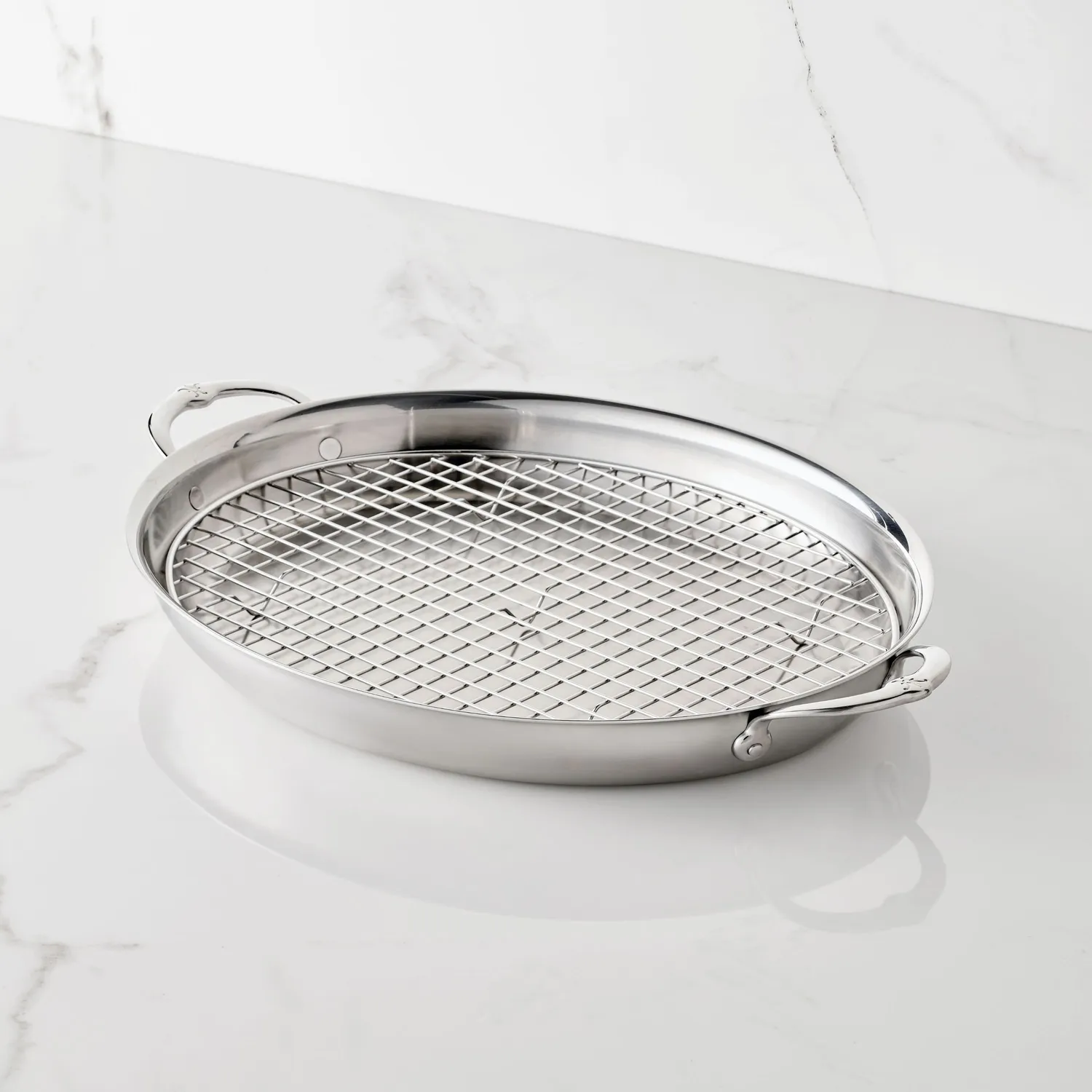 Hestan Provisions Stainless Steel Oval Roaster with Rack, 17.5"x14"
