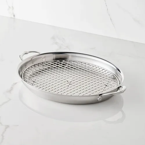 Hestan Provisions Stainless Steel Oval Roaster with Rack, 17.5"x14"