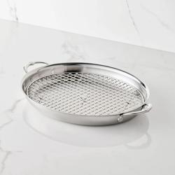 Hestan Provisions Stainless Steel Oval Roaster with Rack, 17.5"x14"