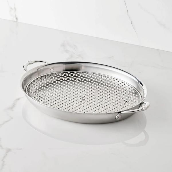 Hestan Provisions Stainless Steel Oval Roaster with Rack, 17.5"x14"