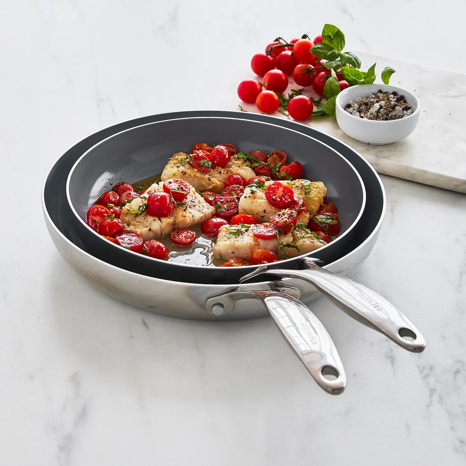 GreenPan Stainless Steel Valencia Pro Ceramic Nonstick 2-Piece Skillet Set, 8" & 10"