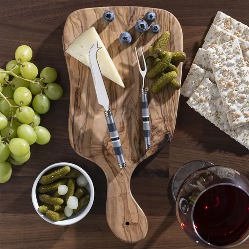 French Home Jubilee Cheese Knife, Fork & Olivewood Board Set