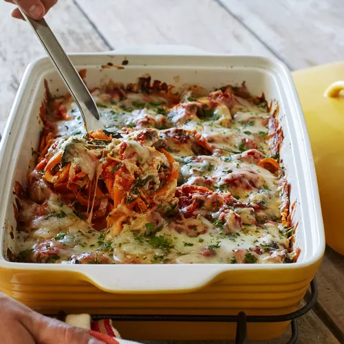 Sweet Potato Baked Ziti with Mushrooms and Spinach