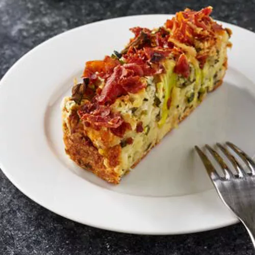Zucchini Cake with Crispy Prosciutto